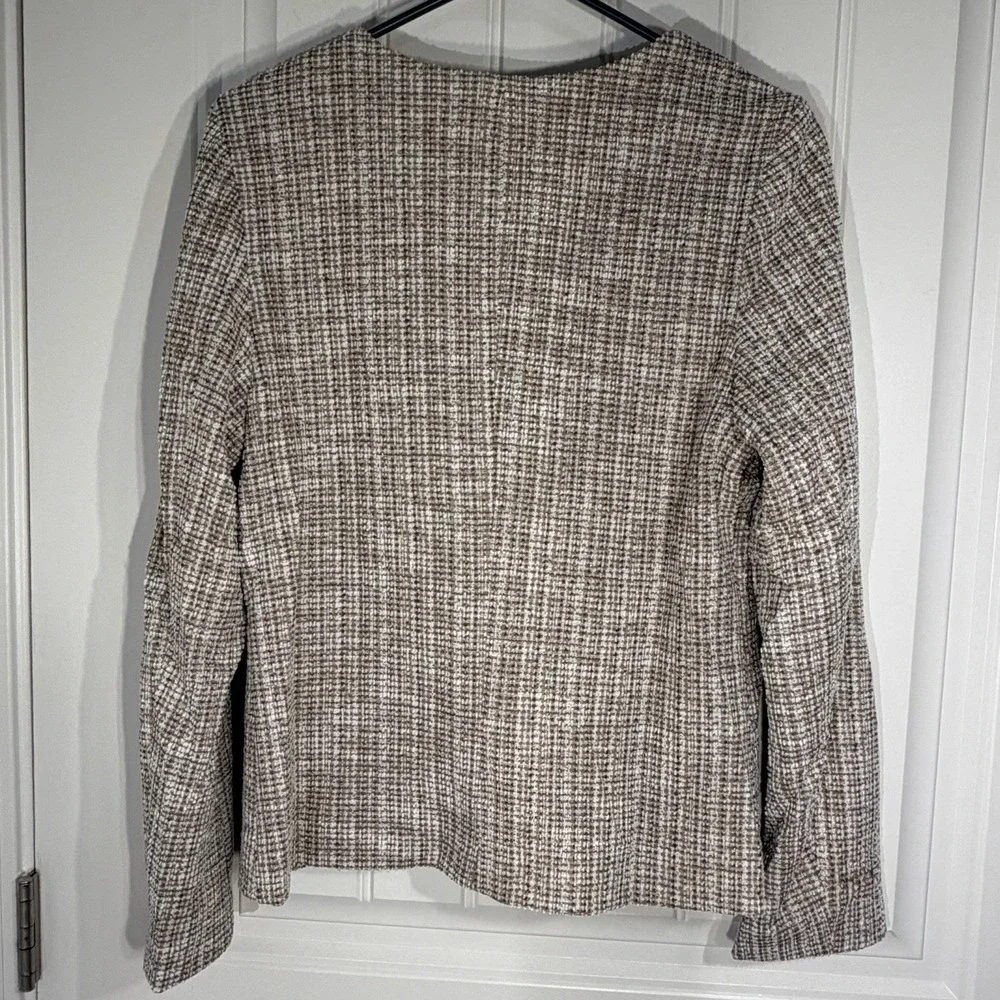 Merokeety Tweed Textured‎ Button Jacket Women's M Neutral Lightweight Blazer